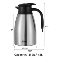 1 x RAW Customer Returns Tiken 1.5L Thermos Flask Stainless Steel Double Wall Vacuum Insulated Coffee Pot, Silver - RRP €30.2