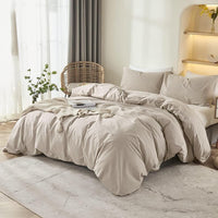 1 x RAW Customer Returns Menkala bed linen 135x200 beige taupe plain microfibre duvet cover 2 pieces khaki plain colours soft non-iron single bed duvet cover and pillowcase 80x80 cm with zip - RRP €27.22