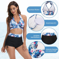 1 x RAW Customer Returns JASAMBAC Bikini Women Tummy Control, V Neck Bikini Top And High Waist Swim Shorts, Soft Women s Swimsuit, Drawstring Swimwear, Floral Swimwear For Beach, Pool - RRP €37.3