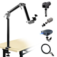 1 x RAW Customer Returns Camera table mount, overhead tripod with tripod head ball head 360 rotatable stand for camera 3 8 thread and to 1 4 screw adapter for camera, flat screen, live fill light - RRP €45.24