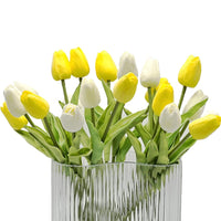 12 x Brand New EasyLife 20 Pack 12.6 Inch Faux Tulips for Indoor Outdoor Wedding Decoration Kitchen Office Cafe Home Decoration White and Yellow  - RRP €210.0