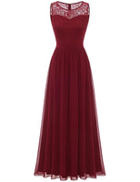 1 x RAW Customer Returns Dressystar 0046 Evening Dress Basic Chiffon Lace Sleeveless Bridesmaid Dresses Floor-Length Dark Red M - RRP €56.62