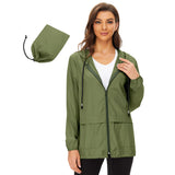 1 x RAW Customer Returns Durio Lightweight Rain Jacket Women s Waterproof Breathable Foldable Windbreaker with Hood Softshell Jacket Cycling Jacket Rain Cape Army Green 2XL - RRP €30.24