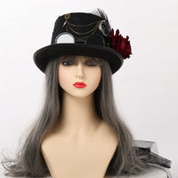 1 x RAW Customer Returns Unisex Steampunk Top Hat with Goggles Gothic Victorian Lace Veil Feather Top Hat for Adults 61cm 24.02 Inches, Black  - RRP €31.99