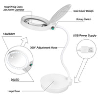 1 x RAW Customer Returns 10X 20X LED magnifying lamp white large adjustable hands free magnifying glass with light and stand hobbies reading crafts work desktop - RRP €50.24