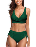 1 x RAW Customer Returns heekpek Women s Bikini Set Swimsuit Two-Piece V-Neck Cross Back Lace-Up Closure Bikini Top and Sides Drawstring Swimming Trunks Bikini Set Swimwear Sexy, Green, XL - RRP €32.99