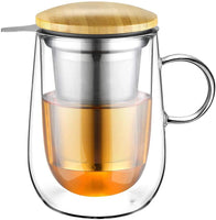 1 x RAW Customer Returns glastal 430ml double-walled glass tea cup with metal strainer tea glass tea mug made of borosilicate glass cup - RRP €18.99