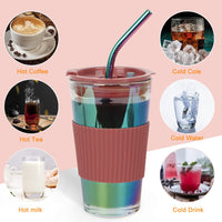 1 x RAW Customer Returns UHAPEER glass cup 450ml set of 2, smoothie cup to go, drinking cup with splash-proof lid and straw, travel mug, iced coffee cup to go, BPA free whiskey glasses drinking glass - RRP €23.86