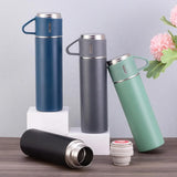 1 x RAW Customer Returns Stainless steel thermos bottle 500ml - BPA-free, leak-proof and insulated with lid and handle - ideal for hot and cold drinks, perfect for work, school and on the go - includes 3 cups black  - RRP €20.16