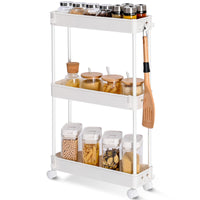 1 x RAW Customer Returns KINGRACK Narrow Kitchen Trolley with 3 Levels, 13 cm Wide Storage Trolley on Wheels for Kitchen or Living Room etc., White, 40 x 13.5 x 62cm - RRP €27.53