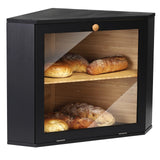 1 x RAW Customer Returns Leader Accessories Bamboo Bread Bin 2 Tier Bread Container for Corner Food Safe Bread Storage Easy to Clean 32x32x34cm Black - RRP €44.36