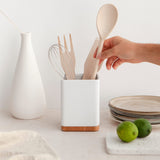 1 x RAW Customer Returns KOOK TIME accessory set for kitchen - incl. 1 x salt jar with lid and 1 x garlic jar and 1 x kitchen utensil holder - ceramic matt white and bamboo - RRP €49.99