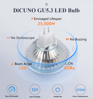 1 x RAW Customer Returns DiCUNO GU5.3 LED lamps 5W, replaces 50W halogen spot, warm white 2700K, MR16 reflector GU5.3 LED bulb 12V, 500lm, 120 beam angle, AC DC LED light source, not dimmable, pack of 6 - RRP €21.17