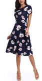 1 x RAW Customer Returns EXCHIC Women s Elegant Casual Round Neck A-Line Short Sleeve Midi Dresses Floral Pattern Round Neck Summer Knee Length Dresses XL, 3  - RRP €32.98