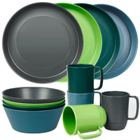 1 x RAW Customer Returns Greentainer plastic tableware sets Light and unbreakable complete set, ideal for children adults, reusable, plate set, bowls, cups, table service for 4 people - RRP €33.22