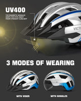 1 x RAW Customer Returns VICTGOAL Bicycle Helmet Men Women MTB Helmet with Removable Magnetic Goggles Visor Breathable with 21 Ventilation Channels Cycling Helmet Adjustable Bicycle Helmets M 54-58cm, Silver  - RRP €47.27