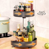 1 x RAW Customer Returns YunNasi Lazy Susan Turntable Organizer Made of Metal Spice Rack Rotatable Black for Kitchen Bathroom Height Adjustable 2-Level  - RRP €22.24