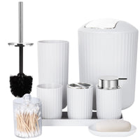 1 x RAW Customer Returns FEILANDUO Bathroom Accessories Set Complete, 8 Piece Bathroom Accessories Set with Trash can, Soap dispenser, Soap dish, Toothbrush holder, Toothbrush cup, Toilet brush and Qtip holder, Vanity table - RRP €29.5