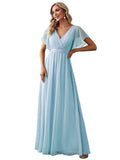 1 x RAW Customer Returns Ever-Pretty Evening Dress Women Elegant Empire Style V-Neck Short Sleeves Long Chiffon Evening Dress Sky Blue 40 - RRP €72.99