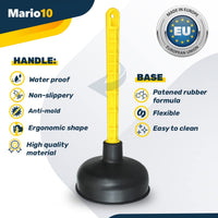 1 x Brand New Mario 10 Suction cup plungers with a diameter of 140 mm - Toilet plunger with recycled plastic handle - Toilet plungers - Drain cleaner with powerful rubber plunger - RRP €21.6