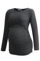 1 x RAW Customer Returns Smallshow Women s Maternity Wear Long Sleeve Maternity Shirt Maternity Tops 3 Pack, Black-Deep Grey-White Stripe, L - RRP €47.99