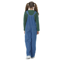 1 x RAW Customer Returns Rolanko Girls Children s Jeans Dungarees Jumpsuit Long Trousers Overall with Adjustable Braces, Blue Button, Size 140 - RRP €36.99