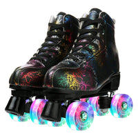 1 x RAW Customer Returns Gelory Unisex Roller Skates Double Raw Four Wheels Classic High-top PU Leather Lighting Roller Skates Shoes for Beginner Womens Mens Boys Girls Indoor and Outdoor Lightning Black Flash Wheel,43  - RRP €67.55