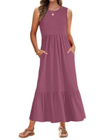 1 x RAW Customer Returns AUSELILY Maxi Dress Women Summer Sleeveless Round Neck Dresses Women Summer Long Beach Dress Tank Top Dresses Light and Airy with Pockets Elastic Waist Mauve XL - RRP €35.99