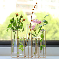 1 x RAW Customer Returns Nother Set of 5 Flower Pots, Glass Vase with Metal Stand, Hydroponic Test Tube Planters, Zipper Plant Pots, Gold - RRP €38.82