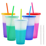 4 x Brand New ConBlom Color Changing Cups, 5 Pack Reusable Plastic Color Changing Cold Drink Cups Drinking Cups with Lid Straws and 2 Pieces Cleaning Brushes for Adults and Kids - RRP €71.96