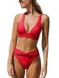 1 x RAW Customer Returns YBENLOVER Women s High Waist Bikini Sexy Push Up Swimsuit V Neck Two Piece Swimsuit Bathing Suits,Red,M - RRP €24.0