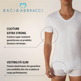 1 x RAW Customer Returns Baci Abbracci Set of 3 Men s Undershirts Stretch Cotton VT Neck Shirt Very Fine Flat Seams Underwear Men s T-Shirt Black White and Colored BATS500 M, 3 White  - RRP €27.5