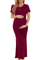 1 x RAW Customer Returns Smallshow Women s Long Split Maternity Dress Summer Short Sleeve Maternity Wear Wine M - RRP €34.99