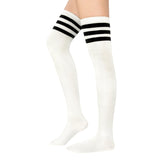 4 x RAW Customer Returns Durio Overknees Knee Highs Women Winter High Socks Women Thermal Long Stockings Women Warm Long Socks One Size White with Black Stripes - RRP €44.36