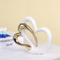 1 x RAW Customer Returns oliruim White and Gold Ceramic Statue Elegant Heart Shape Sculpture for Home Decoration, for Dining Table Decoration, Abstract Art Decoration C-white gold  - RRP €28.99