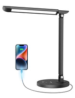 3 x RAW Customer Returns sympa LED desk lamp, dimmable with 7 brightness levels, 5 color temperatures, USB charging port, touch control, memory function, reading floor lamp for home and office, black - RRP €83.97