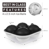 5 x Brand New Adoric ice cube mold silicone, ice cube container with lid for 4 round 6.35 cm ice ball mold for cocktail and scotch, large ice ball mold for beer, whiskey, juices, sweets, black - RRP €30.2