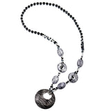 1 x RAW Customer Returns COOLSTEELANDBEYOND Large Statement Necklaces, Long Bead Chain Gemstones, Circle Charm Sparkling Resin Animal Style Print, Black - RRP €18.14