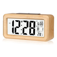 3 x RAW Customer Returns DTKID alarm clock, digital alarm clock made of bamboo with large LCD display, date and temperature display with snooze and night light function, for home, bedroom, office, battery-operated alarm clock, gift - RRP €59.64