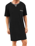 1 x RAW Customer Returns Enjoyoself Men s Short Sleeve Nightdress Cotton Lightweight Airy Long Sleepwear Shirt Practical Sleepshirt for Hospital Black, XXL - RRP €25.2