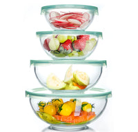 1 x RAW Customer Returns Luvan Glass Bowl with Lid 4 Pack 0.95L,1.5L, 2.4L, 3.5L , Large Round Salad Bowls Baking Bowls, Microwave and Dishwasher Safe for Mixing, Storing and Serving - RRP €43.99