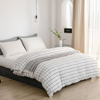 1 x RAW Customer Returns Michorinee Bed Linen Checked 140x200 Black White Microfiber Reversible Bed Linen Grey White Check Pattern Duvet Cover with Zipper 2 Pieces - 140 x 200 cm 70 x 90 cm - RRP €27.19