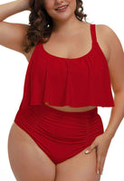 1 x RAW Customer Returns Viottiset Women s Plus Size 2 Piece Tankini Set Tummy Control Ruffle Ruched Swimsuits Crop Top Bikini Red XL - RRP €42.36