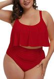 1 x RAW Customer Returns Viottiset Women s Plus Size 2 Piece Tankini Set Tummy Control Ruffle Ruched Swimsuits Crop Top Bikini Red XL - RRP €42.36