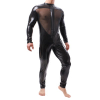 1 x RAW Customer Returns QiaTi Men s Latex Bodysuit Men s Full Body Leotard with Long Sleeves Unitard Faux Leather Bodysuit - RRP €40.33