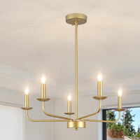 1 x RAW Customer Returns QAREHL Chandelier Gold, 5-Light Chandelier Modern Vintage Hanging Lamp with E14 Socket, Pendant Light Gold for Living Room Dining Room Bedroom Kitchen Hallway - RRP €69.99