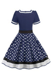 1 x RAW Customer Returns Babyonlinedress Chic Jointiv Women s Evening Dress with Belt Vintage Retro 50s Pin-up Rockabilly Swing Dotted, Dark Navy Blue, X-Large - RRP €46.16