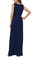 1 x RAW Customer Returns AUSELILY Maxi Dress Women Summer Sleeveless Dress Long Elegant Deep V-Neck Evening Dress with Pockets Navy Blue XL - RRP €38.99