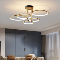 1 x RAW Customer Returns LED ceiling light modern design ceiling lamps gold 5-ring lamps dimmable living room lamp with remote control, aluminum LED lighting for living room bedroom kitchen dining room office 93cm, 108W  - RRP €110.81