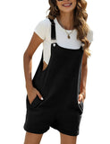 1 x RAW Customer Returns Vanchenl Women s Summer Short Dungarees Casual Adjustable Straps Bib Cotton Linen Overalls with Pockets Black S - RRP €30.23